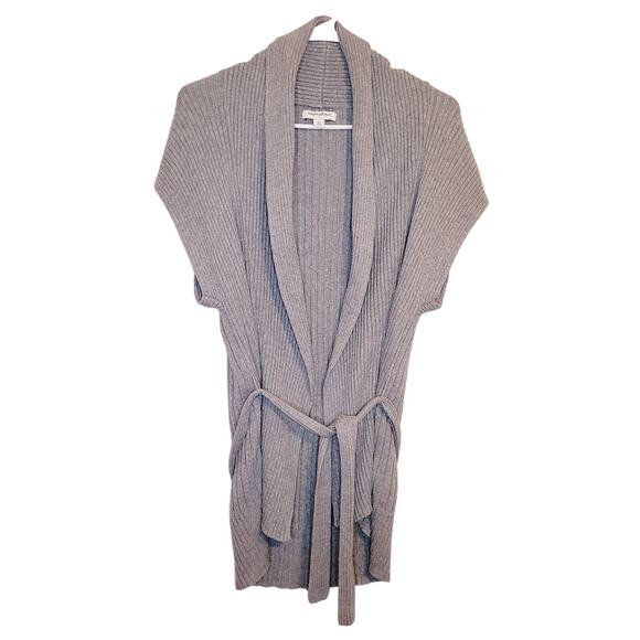 Banana Republic grey ribbed shawl collar belted short sleeved cardigan sweater - Picture 1 of 7